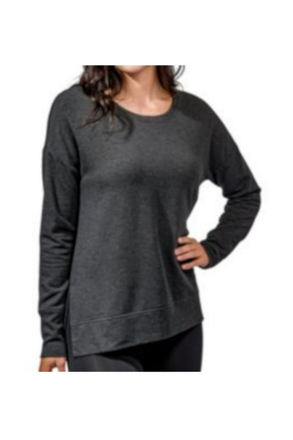 Womens Size Large Side Slit Modal Top, Black Heather