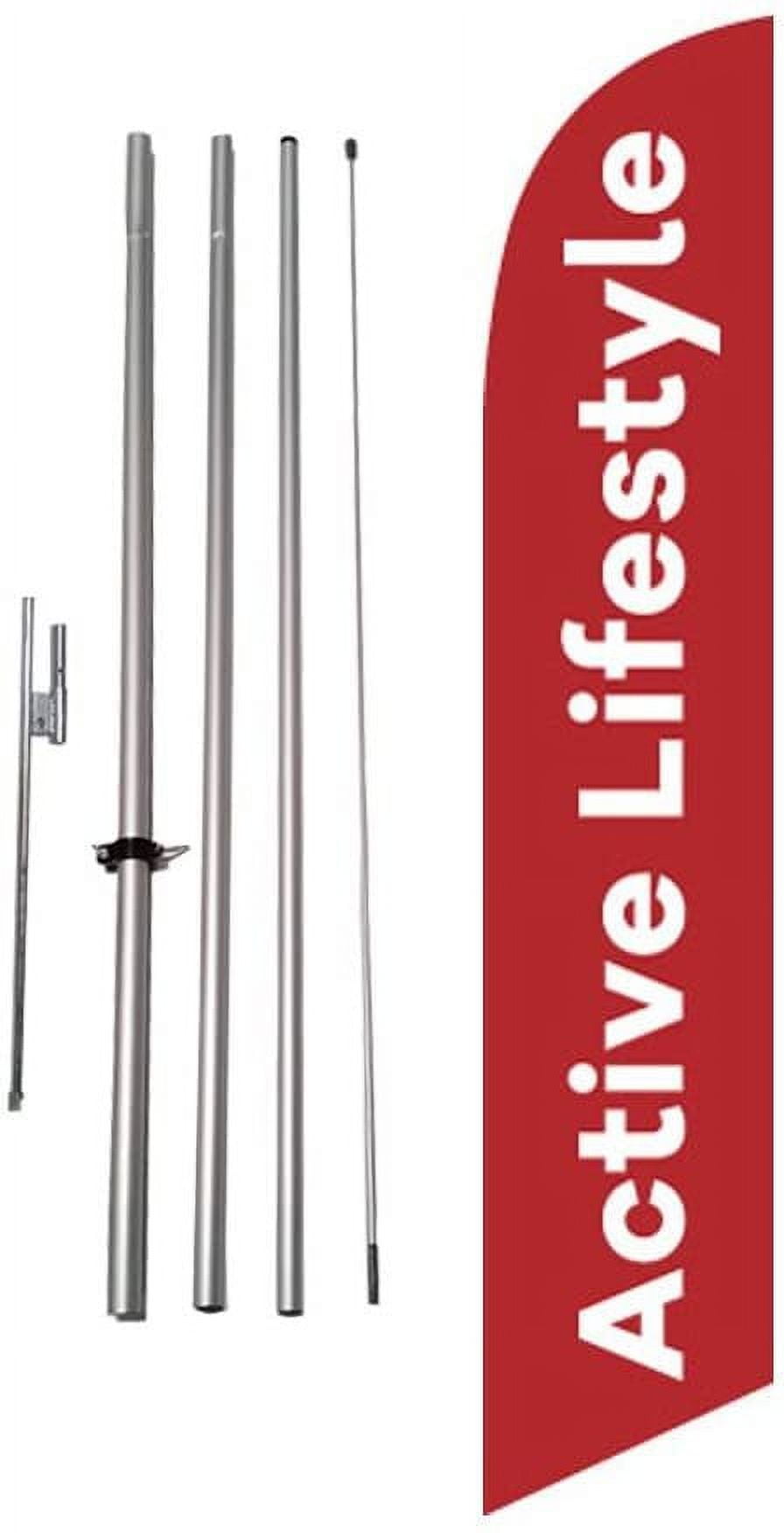Active Lifestyle Senior Living Community Advertising Feather Banner Swooper Flag Sign with 15 Foot Flag Pole Kit and Ground Stake