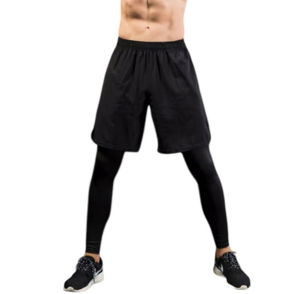 Active Men's 2-in-1 Athletic Training Shorts with Built-In Compression Leggings and Elastic Waistband - X Large, Black