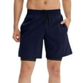 thumbnail image 1 of Active Men's Athletic Training Shorts with Inner Compression Layer Side Pockets and Adjustable Drawstring Waist - Large, Navy, 1 of 5