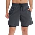 thumbnail image 1 of Active Men's Athletic Training Shorts with Inner Compression Layer Side Pockets and Adjustable Drawstring Waist - X Large, Gray, 1 of 7