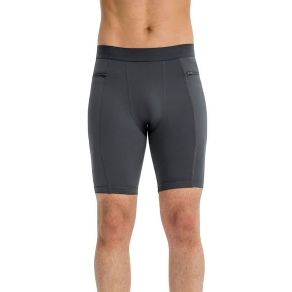 Active Men's Compression Biker Shorts with Side Pockets and Moisture-Wicking Stretch Fabric - Large, Gray
