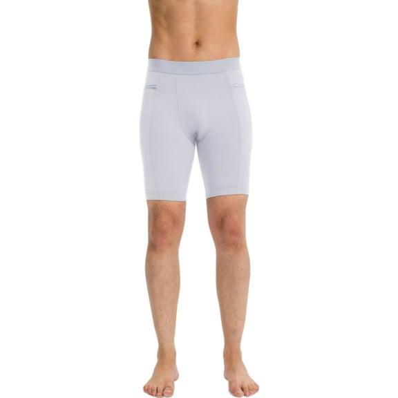 Active Men's Compression Biker Shorts with Side Pockets and Moisture-Wicking Stretch Fabric - Large, White
