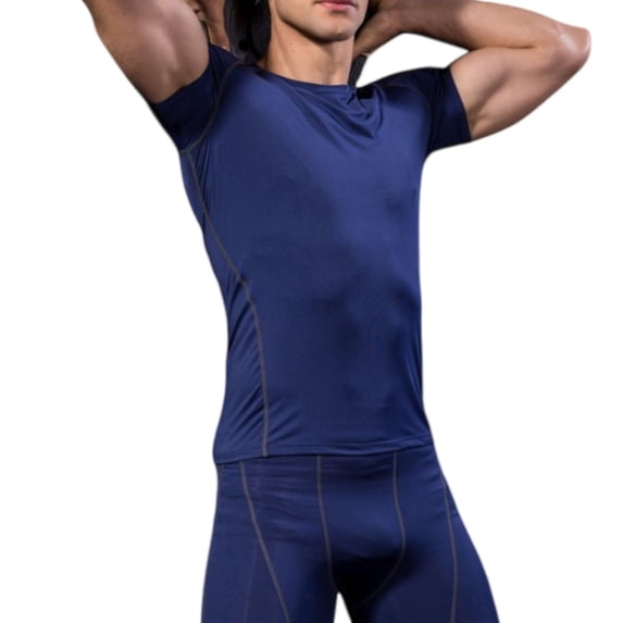 Active Men's Compression Short Sleeve Athletic T-Shirt with Moisture-Wicking Stretch Fabric for Training and Workouts - Medium, Navy