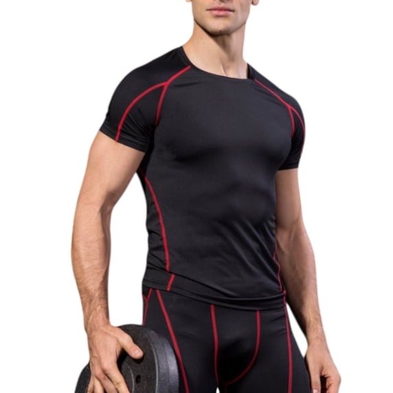 Active Men's Compression Short Sleeve Athletic T-Shirt with Moisture-Wicking Stretch Fabric for Training and Workouts - X Large, Red
