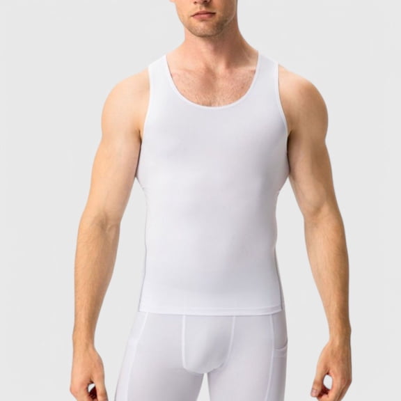 Active Men's Compression Tank Top with Scoop Neck Design and Slimming Body Shaper Fit - Large, White