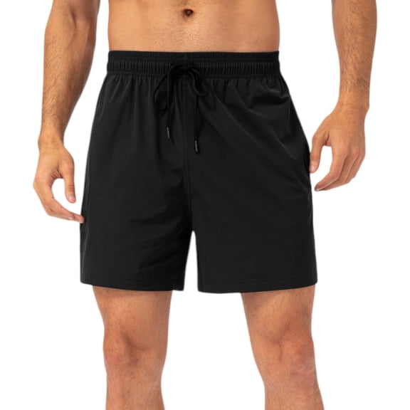 Active Men's Drawstring Waist Quick-Dry Shorts with Elastic Band and Side Pockets - Large, Black