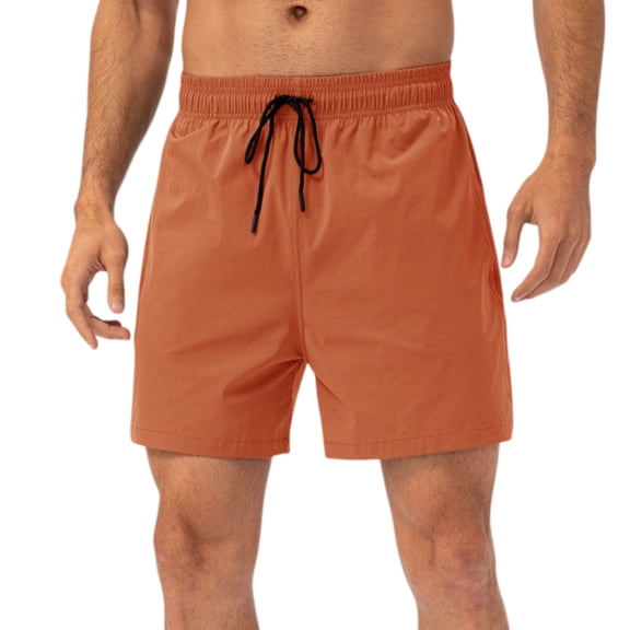 Active Men's Drawstring Waist Quick-Dry Shorts with Elastic Band and Side Pockets - Large, Orange