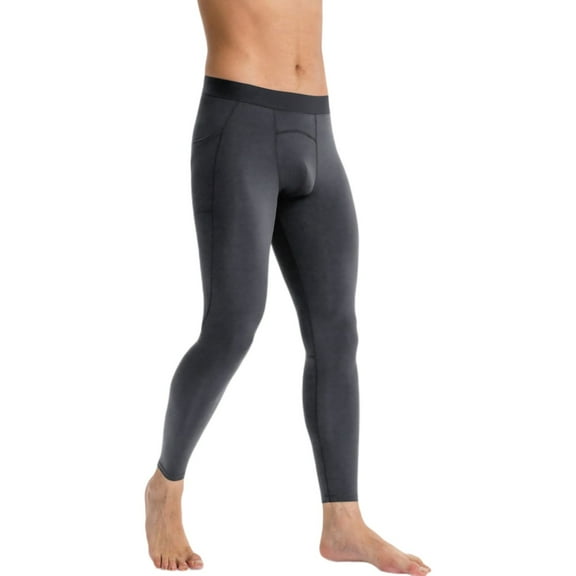 Active Men's Full Length Seamless Compression Leggings with Smooth Wide Waistband and Second-Skin Fit - Medium, Gray