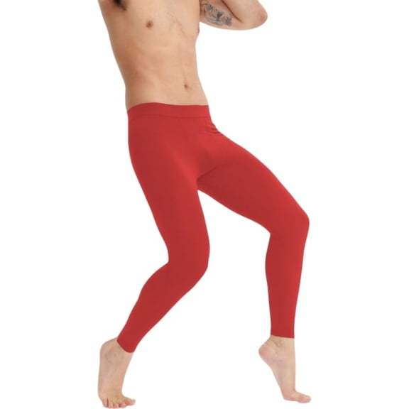 Active Men's Full Length Seamless Compression Leggings with Smooth Wide Waistband and Second-Skin Fit - X Large, Red