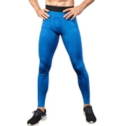 Active Mens High Performance Compression Leggings Full-Length with Honeycomb Texture and Elastic Waistband - Medium, Blue