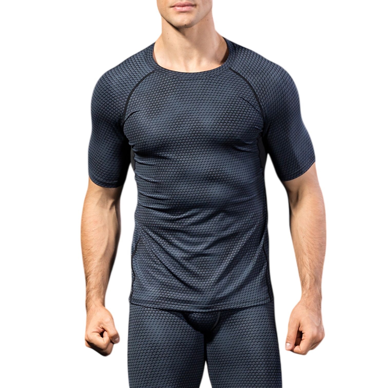 Active Men's Honeycomb Textured Compression Shirt with Short Sleeves ...
