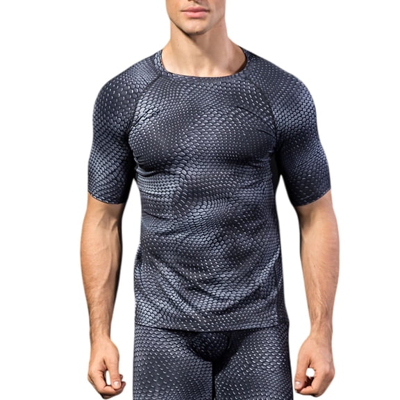 Active Men's Honeycomb Textured Compression Shirt with Short Sleeves and Stretch Fit - X Large, Black
