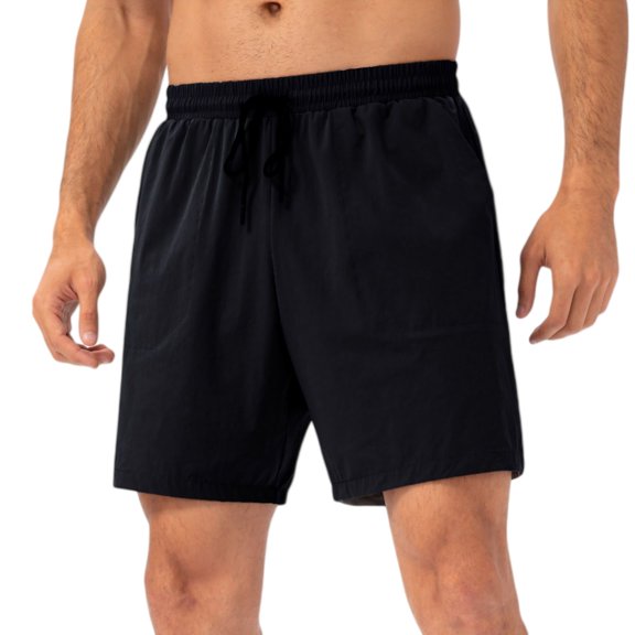 Active Men's Lightweight Quick-Dry Shorts with Elastic Drawstring Waist and Side Pockets - Medium, Black