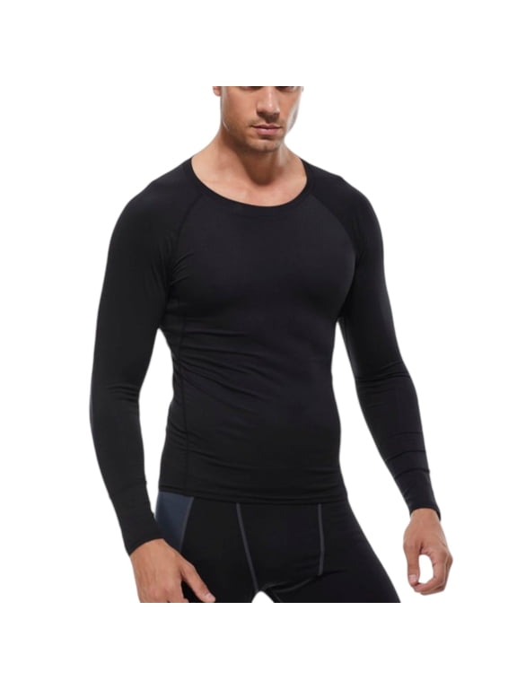 Active Men's Long Sleeve Athletic Compression Shirt with Crew Neckline and Stretch Fit Performance Fabric - Medium, Black