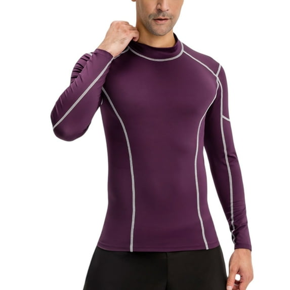 Active Men's Long Sleeve Compression Shirt with Contrast Stitching and Athletic Fit - Small, Burgundy