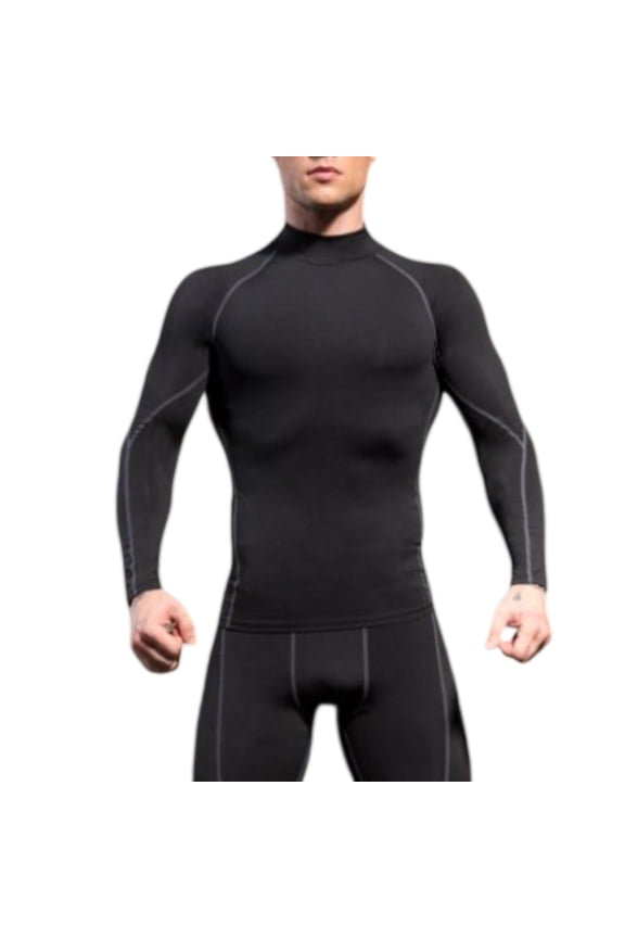 Active Men's Long Sleeve Compression Shirt with Mock Neck and Stretch Fit for Performance and Training - X Large, Black