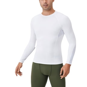 Active Men's Long Sleeve Compression Shirt with Stretch Fit and Athletic Seam Detailing - X Large, White