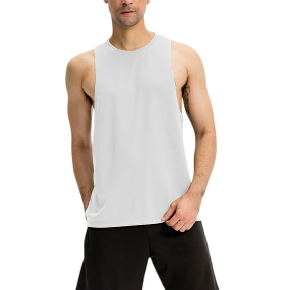 Active Men's Muscle Workout Tank Top with Deep Armholes and Lightweight Breathable Fabric - X Large, White