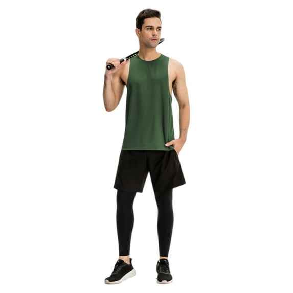 Active Men's Muscle Workout Tank Top with Deep Armholes and Lightweight Breathable Fabric - XX Large, Olive Green