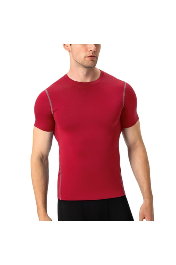 Active Men's Short Sleeve Compression Shirt with Stretch Fit and Moisture-Wicking Fabric - Large, Red