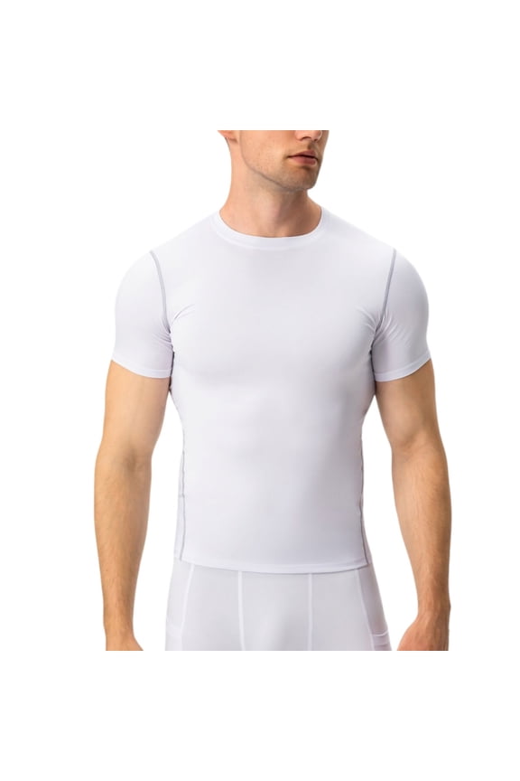 Active Men's Short Sleeve Compression Shirt with Stretch Fit and Moisture-Wicking Fabric - , White