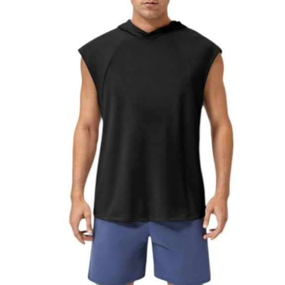 Active Men's Sleeveless Workout Hoodie with Lightweight Athletic Fit and Crossover Hood Detail - X Large, Black