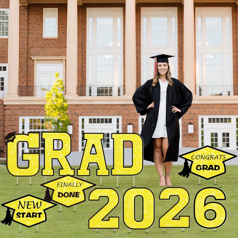 Compesate Stakes Active Mind Ltd 11Pcs 2026 Graduation Lawn Decorations Yard Sign – Gold ...