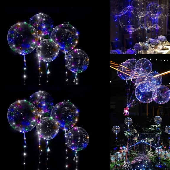 Active Mind Ltd 12 Pack Colorful LED Light Up BoBo Balloons, 20in Transparent Balloons with Rainbow Lights, Battery Included for Kids Party, Festival, Celebration Decor