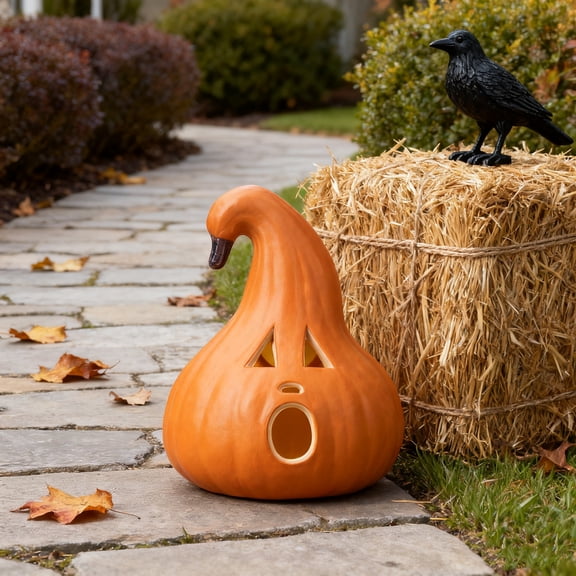 Clearance Sales! 12" Traditional Glowing Jack O' Lantern with Warm LED Lights - Classic Halloween Pumpkin Decor for Indoor Tabletops, Outdoor Porch Steps, Parties & Festive Home Atmosphere