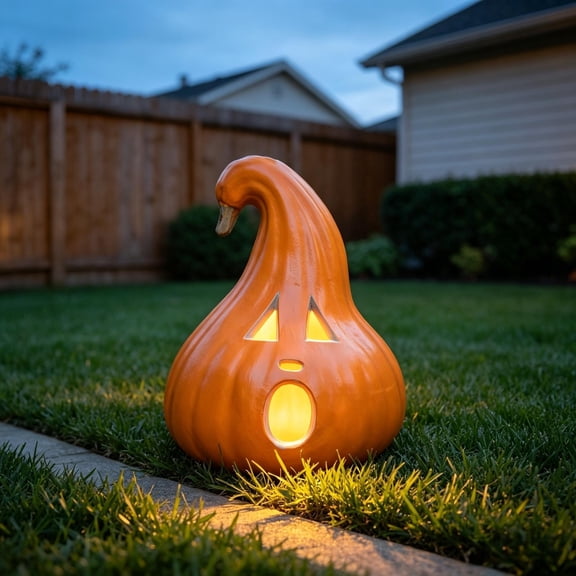 12" Traditional Glowing Jack O' Lantern with Warm LED Lights - Classic Halloween Pumpkin Decor for Indoor Tabletops, Outdoor Porch Steps, Parties & Festive Home Atmosphere