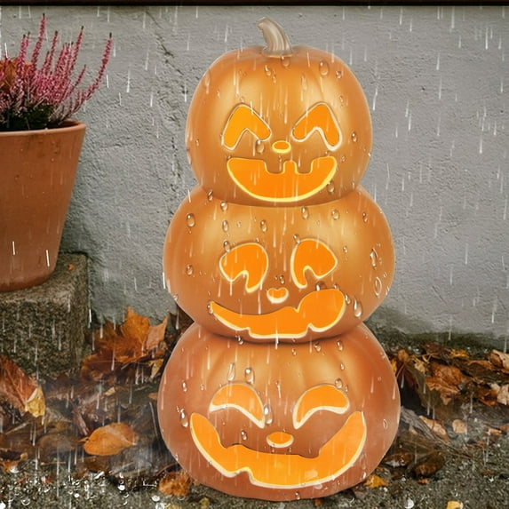 Active Mind Ltd 17" Pre-Lit LED Smiling Pumpkin Light, Indoor/Outdoor Halloween Decor for Porch, Patio, Garden, Entry