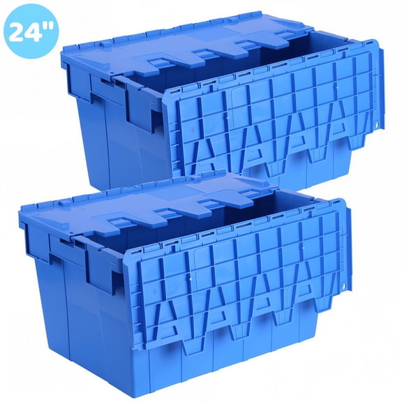 Active Mind Ltd 2-Pack 24" Heavy Duty Plastic Storage Bin 16 Gal, Industrial Turnover Box with Enhanced Locking Lid, Modular Stackable Tote for Home Garage Travel Warehouse, Blue
