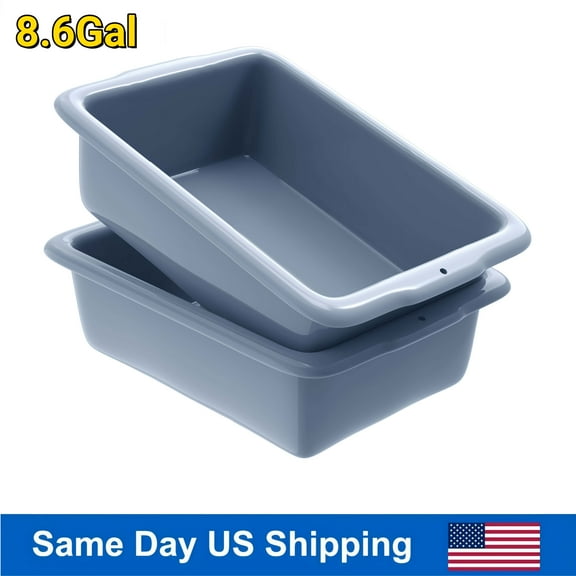 Active Mind Ltd 2-Pack 8.6 Gallon Heavy-Duty Commercial Kitchen Storage Bin - Black Bus Tub / Tote Box (24.5"x16.5"x7") - for Food Service, Dishwashing, Restaurant Organization - Stackable & Durable
