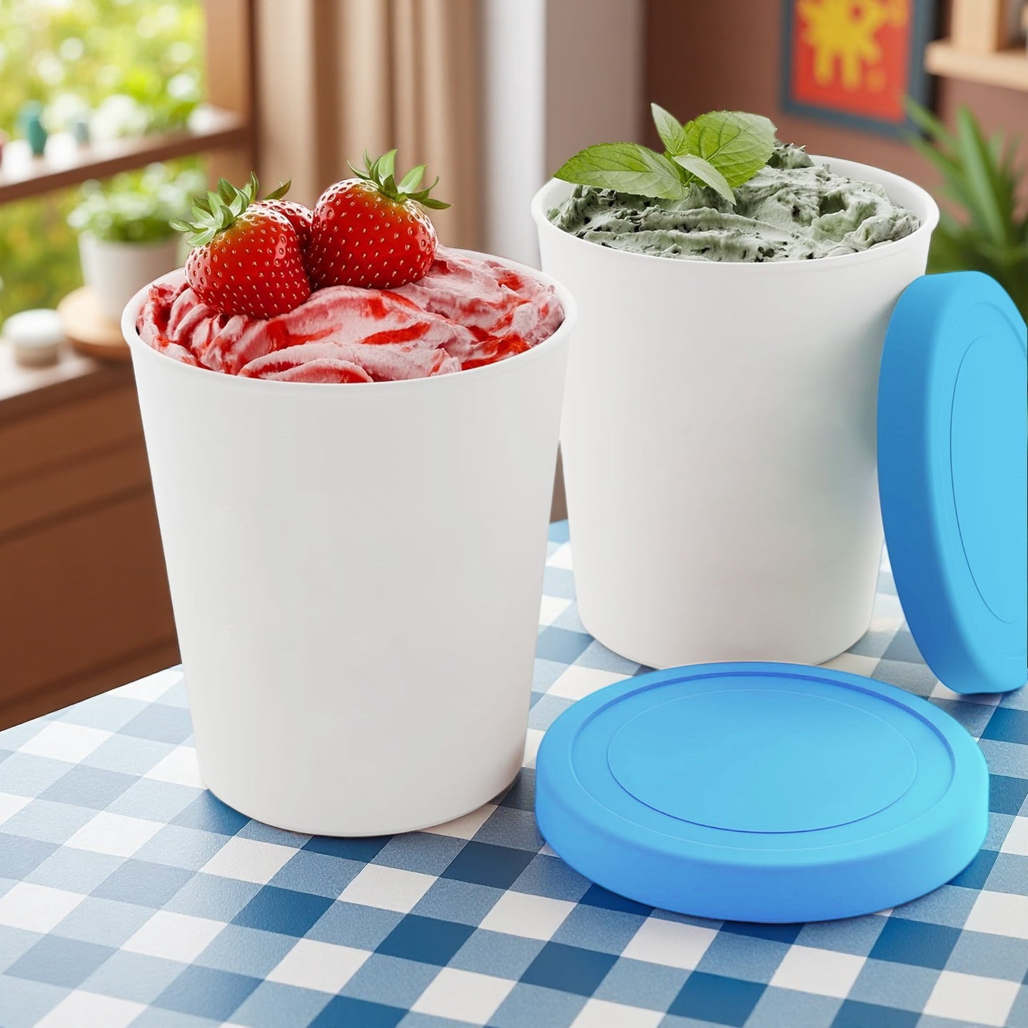 Active Mind Ltd 2-Pack Freezer-Safe Ice Cream Containers with Lids ...