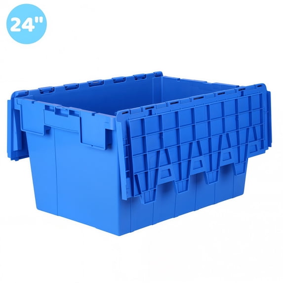 Active Mind Ltd 24" Heavy Duty Plastic Storage Bin 16 Gal, Industrial Turnover Box with Enhanced Locking Lid, Modular Stackable Tote for Home Garage Travel Warehouse, Blue
