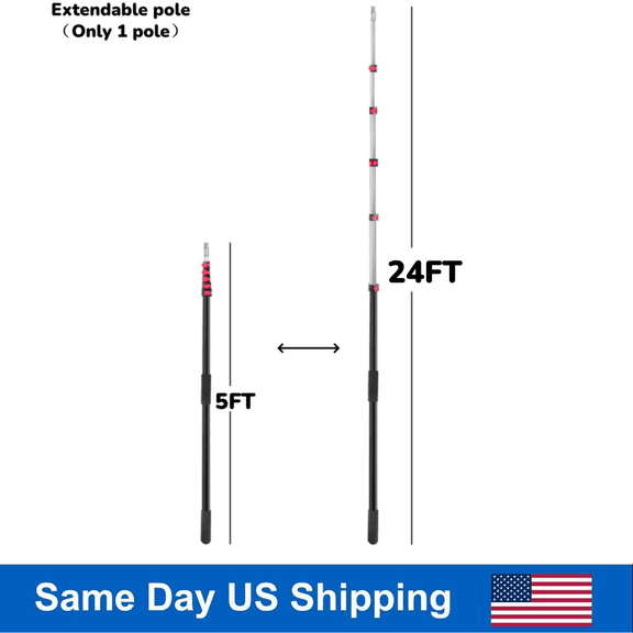 Active Mind Ltd 24FT Ultra-Light Aluminum Pole, Professional Pool Tile, Solar Panel & Vinyl Siding Cleaner - Metal Tip Telescopic Rod for Outdoor Roof & Gutter Maintenance