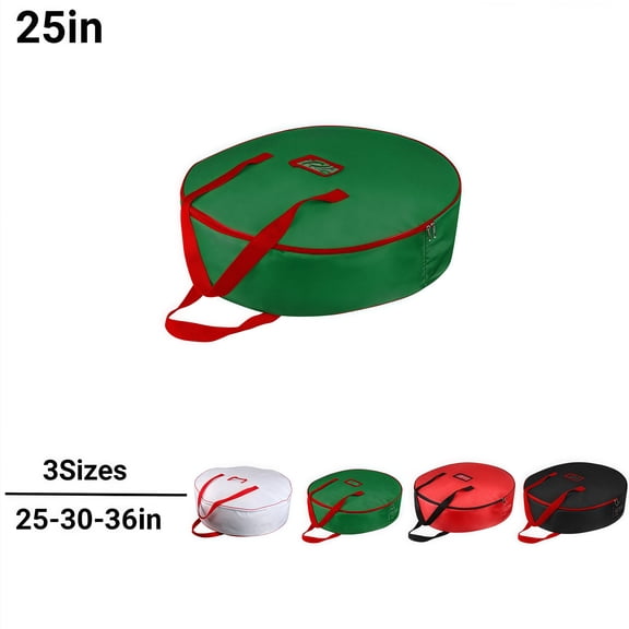 Active Mind Ltd 25 Inch Artificial Wreath Storage Box - Zippered Container with Smooth Dual Zipper & Handles, Holiday Tote for Christmas Wreaths, Garlands, Green
