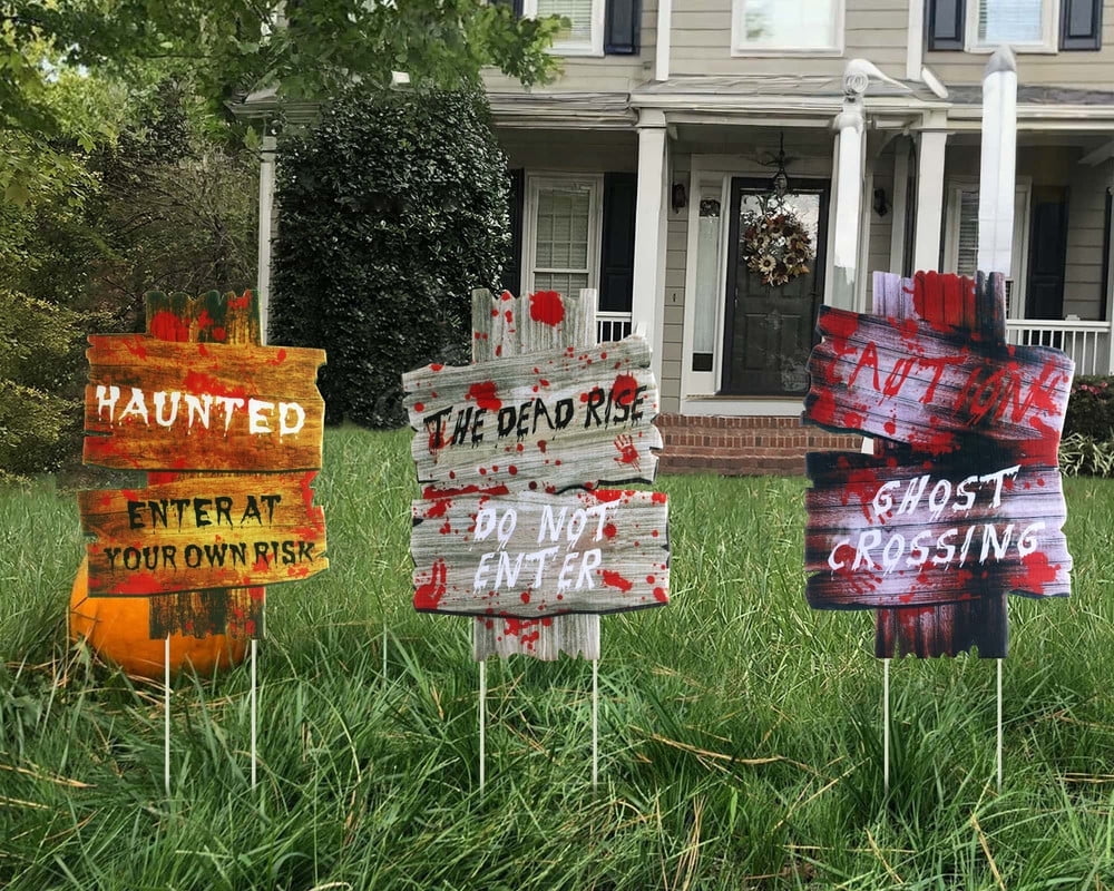 Active Mind Ltd 3Pcs Halloween Yard Signs, Spooky Warning Signs with Stakes  for Haunting Lawn \u0026 Yard Decor, Halloween Yard Decorations - Walmart.com, image size:1000x800