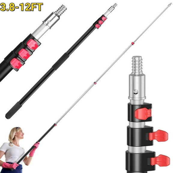 Active Mind Ltd 4-12FT Heavy Duty Telescoping Pole, Flip Lock Adjustable Rod for Ceiling Fan Cleaning, Gutter Maintenance & Window Washing, Industrial Home Repair Tool
