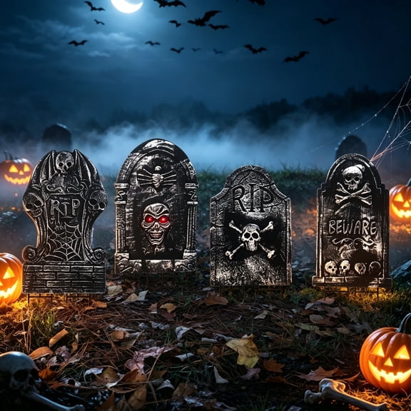 Active Mind Ltd 4-Pack 14x22in Extra Large Foam RIP Tombstones, Halloween Cemetery Lawn Decor, Halloween Decorations Outdoor