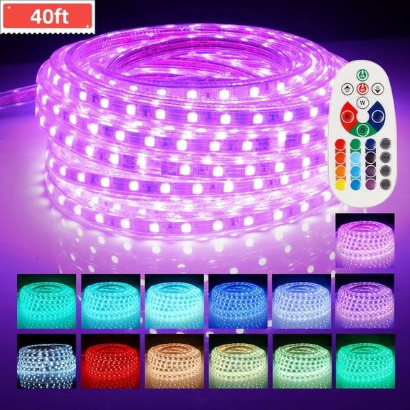 Active Mind Ltd 40ft Super Long RGB LED Strip - 13 Color Remote Control Lights for Large Room, Home Theater, Ceiling Decor - Professional Lighting Kit
