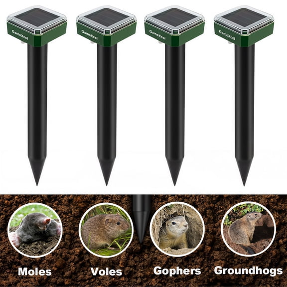 Active Mind Ltd 4Pcs Solar Powered Ultrasonic Pest Repeller Stakes, Sonic Vibration Spike for Outdoor Lawn & Garden to Repel Moles, Gophers, Rodents, Mice, and Snakes