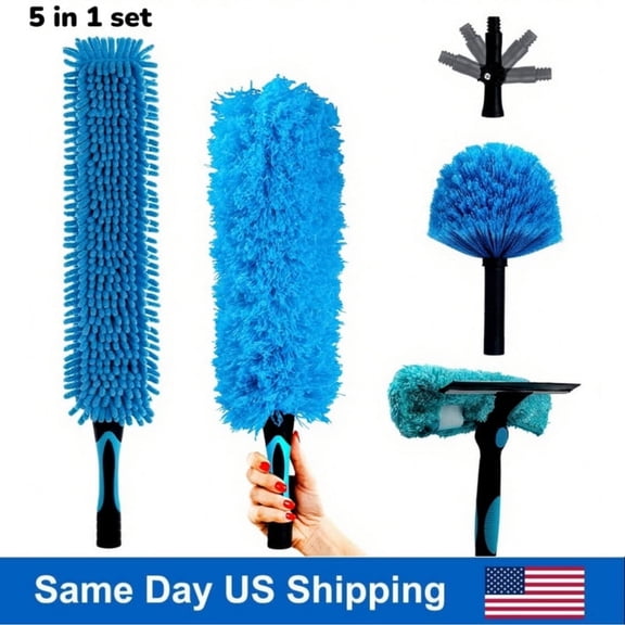 Active Mind Ltd 5-Pack Cobweb Duster, Window Scraper & Dusting Tools for Blinds, Bookshelf, Pool Tile - Reusable Home & Office Deep Clean Set