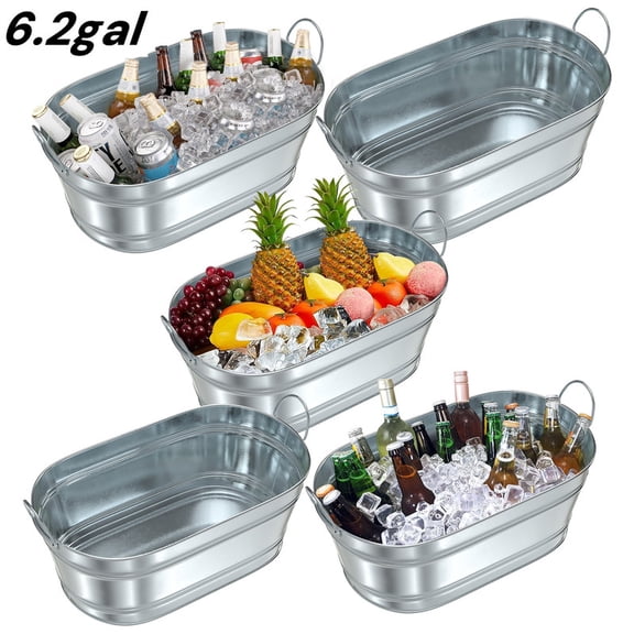 Active Mind Ltd 5-Pack Insulated Ice Bucket Kit | 6.2Gal Commercial-Galvanized Tubs w/Handle | For Bartending, Breweries & High-Volume Venues