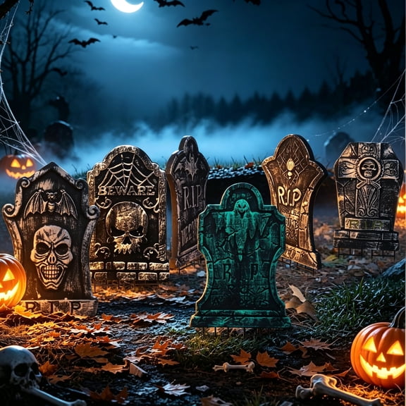 Active Mind Ltd 6-Pack 12x17in Halloween Foam Tombstones, RIP Grave Decor with Ground Stakes, Halloween Decorations Outdoor