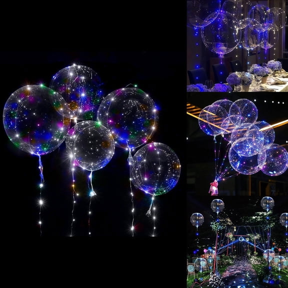 Active Mind Ltd 6 Pack Colorful LED Light Up BoBo Balloons, 20in Transparent Balloons with Rainbow Lights, Battery Included for Kids Party, Festival, Celebration Decor