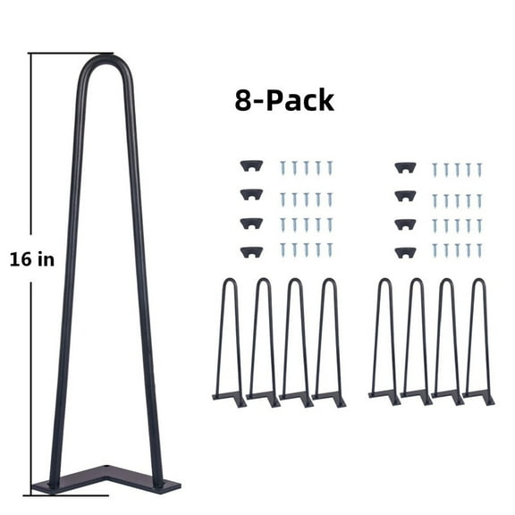 Active Mind Ltd 8-Pack 16-Inch Hairpin Table Legs - Heavy Duty Metal Midcentury Modern Legs for Nightstand, Sofa Table, Desk | Non-Scratch Feet | Black