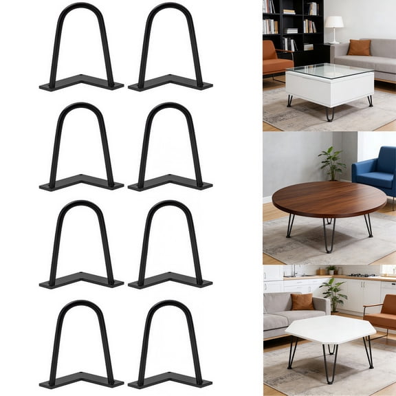 Active Mind Ltd 8Pcs 6" Hairpin Legs, Black, Low Profile Metal Legs for Nightstands, Benches, Platform Beds & DIY Furniture Projects