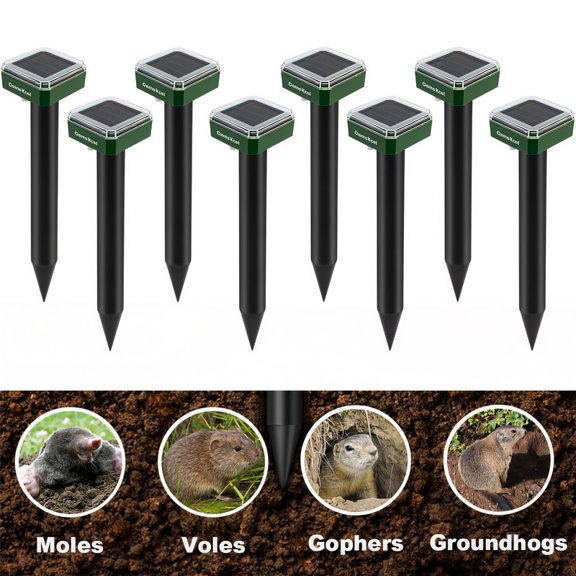Active Mind Ltd 8Pcs Outdoor Solar Rodent Repellent, Ultrasonic Sonic Mole Stakes for Lawn Protection, Vibration Pest Control Chaser for Gophers, Mice & Snakes in Garden & Farm